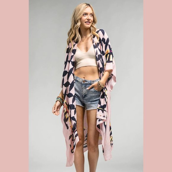 Psychedelic Retro Tie Dye Coverup Kimono Duster - Picture 3 of 8